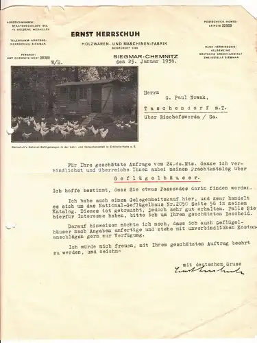 Dokument Ernst Herrschuh Holzwaren Maschinenfabrik Siegmar-Chemnitz 1936 (D4