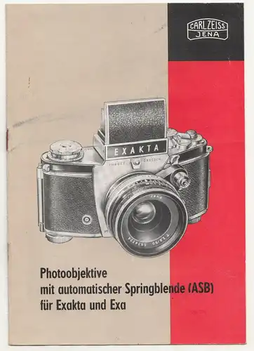 Carl Zeiss Jena Prospekt Photoobektive Springblende für Exakta & Exa 1961! (P1