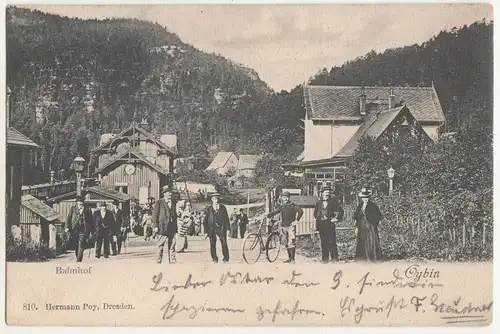Litho Ak Oybin Bahnhof Personen Fahrrad Straße Oberlausitz 1901 selten ! (A2291