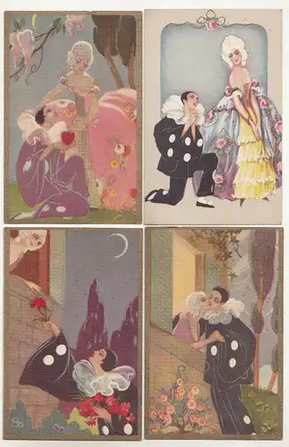 4 x schöne Italien Künstler Aks Harlekin Casa Editrice Ballerini & Fratini 1928