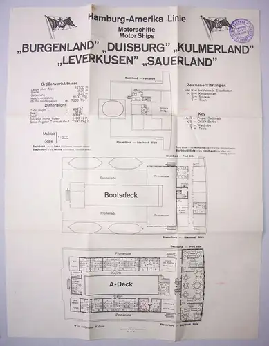 2 x HAPAG Motorschiff Sauerland Reisende Liste + Schiffsplan 1934 Asien Europa !