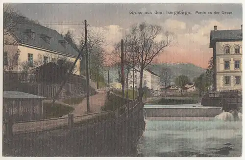 Kolorierte Ak Gruss aus dem Isergebirge Partie an der Desse um 1910 Böhmen ceska