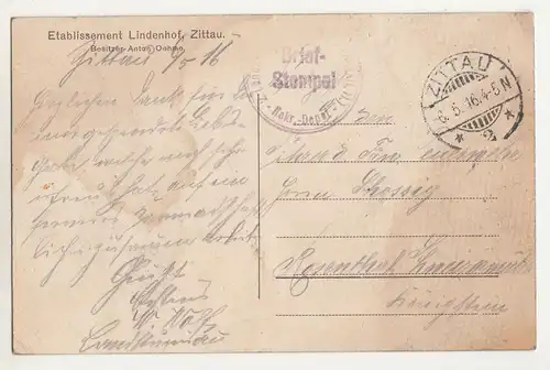 Ak Etablissement Lindenhof Zittau Soldaten 1916 Feldpost ! (A2247