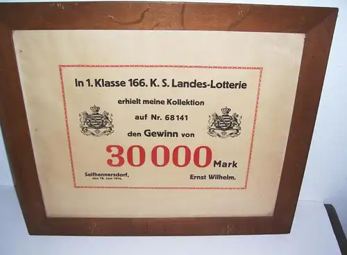 Großes Bild im Bilderrahmen Sächsische Landeslotterie Seifhennersdorf 1914 !
