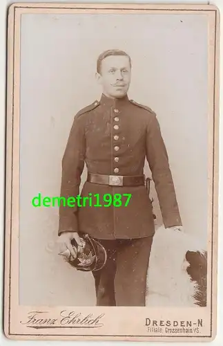 CdV Foto sächsischer Soldat mit Pickelhaube Ehrlich Dresden 1900er (F2013