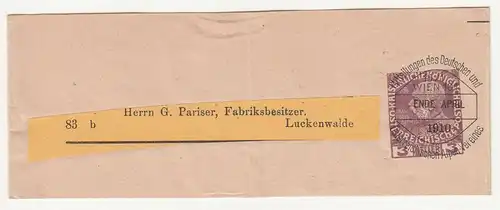 Österreich Ganzsache Streifband 1910 Wien nach Luckenwalde Alpenverein ! (B7