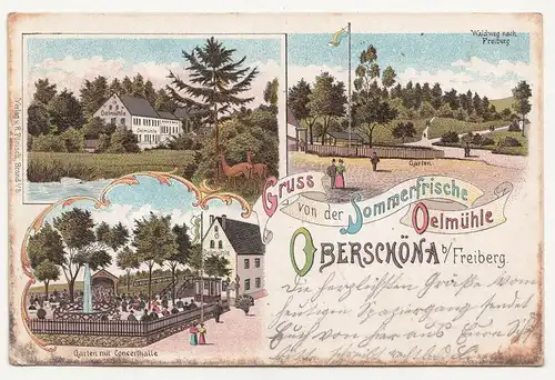 Litho Ak Gruss von der Sommerfrische Oelmühle Oberschöna bei Freiberg ! (A2152