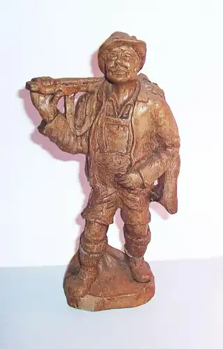Geschnitzte Lindenholz Figur Jäger Waidmann Wilddieb Wilderer vor 1945 