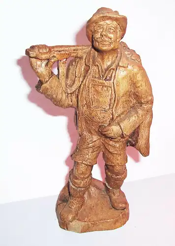Geschnitzte Lindenholz Figur Jäger Waidmann Wilddieb Wilderer vor 1945 