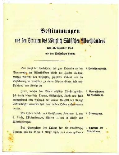 Bestimmungen Statuten könglich sächsischer Albrechtordens um 1890 !