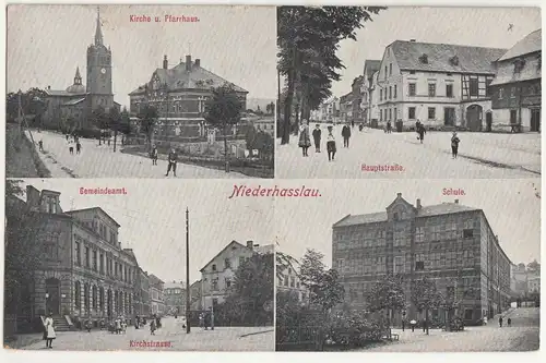 Ak Niederhasslau Wilkau - Haßlau Kirche Pfarrhaus Kirchstraße Hauptstraße 1917 !