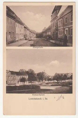 Litho Ak Lommatzsch i. Sa. Königstraße & Bismarckplatz um 1910 / 20 ! (A1289