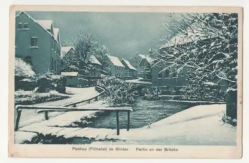 Ak Pockau ( Flöhatal ) im Winter Partie an der Brücke um 1925 !  (A1307