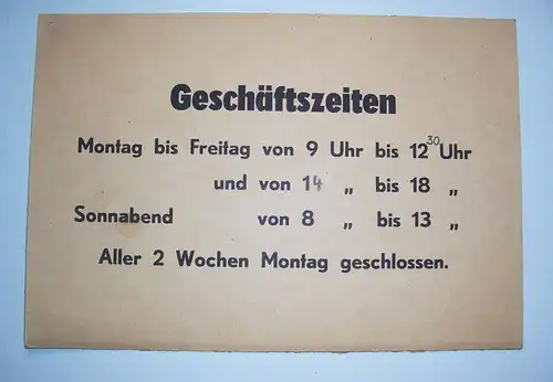 Pappschild Öffnungszeiten Geschäftszeiten 1950er 1960er loft vintage deko (nr2