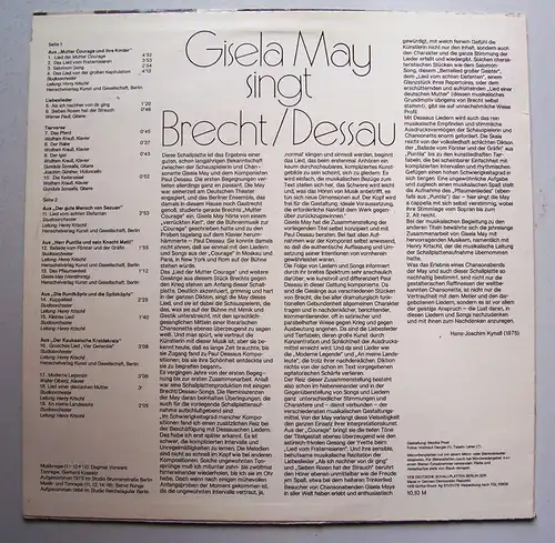 Vinyl LP Gisela May singt Brecht Dessau selten