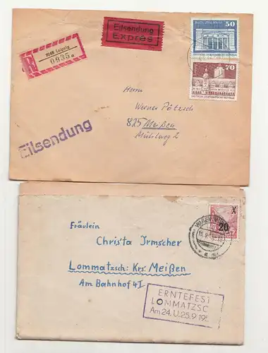 6 interessante DDR Briefe Mischfrankatur Eilsendung Erntefest Lommatzsch 1955/77
