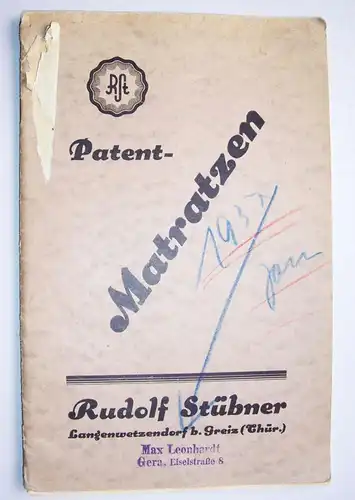 2 alte Matratzen Kataloge Rudolf Stübner Langenwetzendorf & Otto Wagner Mehla !