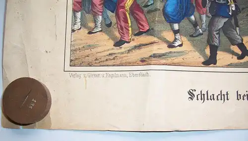 Kolorierte Lithografie Schlacht bei Gravelotte Metz 1870 Oeser Neusalz um 1875 !