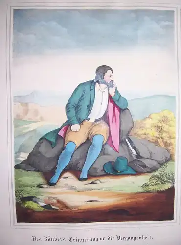 Kolorierte Lithografie Stülpner / Räubers Erinnerung an die Vergangenheit 1870er