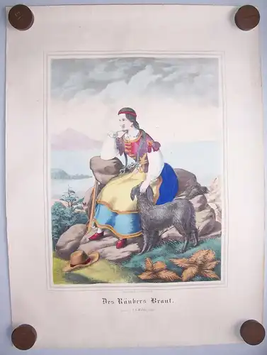 Kolorierte Lithografie Stülpner / Des Räubers Braut Franke sen Dresden um 1870