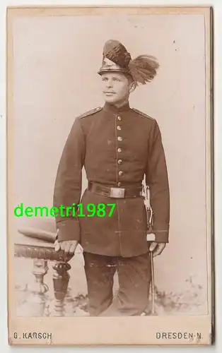CdV Foto Jäger Uniform Tschako Rosshaar Dresden Sachsen um 1900 ! (F1951