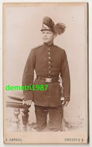 CdV Foto Jäger Uniform Tschako Rosshaar Dresden Sachsen um 1900  F1951