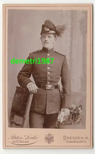 CdV Foto Jäger Uniform Tschako Rosshaar Dresden Sachsen um 1900 ! (F1950