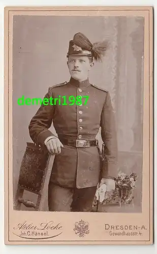 CdV Foto Jäger Uniform Tschako Rosshaar Dresden Sachsen um 1900  F1950