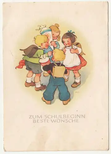 Schulanfang Ak Kinder mit Schulranzen & Schultüten Marianne Drechsel ! (A1956