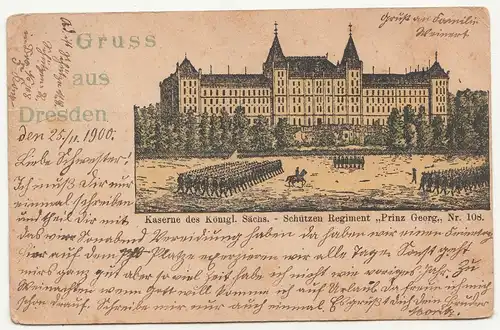 Litho Ak Dresden Kaserne kgl sächs Schützen Regi Prinz Georg 108 wohlVorläufer 