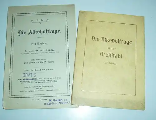 Alkoholfrage in der Großstadt 1911 Alkoholiker Literatur 2 Hefte