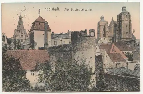 Kolorierte Ak Ingolstadt Alte Stadtmauerpartie um 1900 A1825