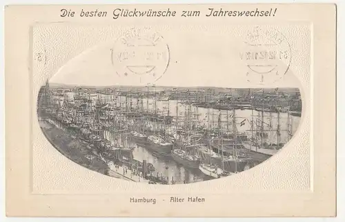 Litho Ak Hamburg Alter Hafen Glückwünsche zum Jahreswechsel 1912 A1819