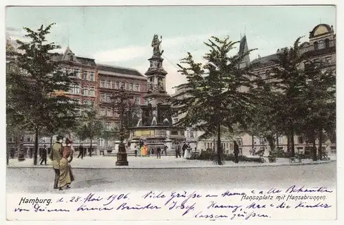 Litho Ak Hamburg Hansaplatz mit Hansabrunnen 1906 A1817