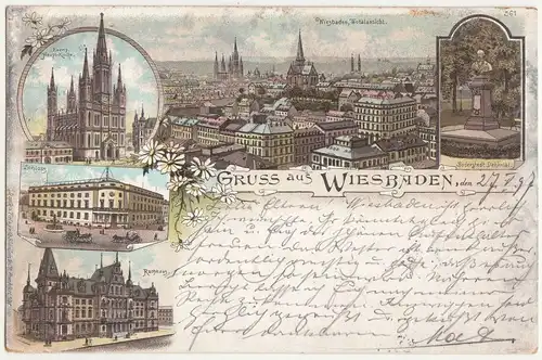 Litho Ak Gruss aus Wiesbaden 1897 Mehrbild Ansichten A1812