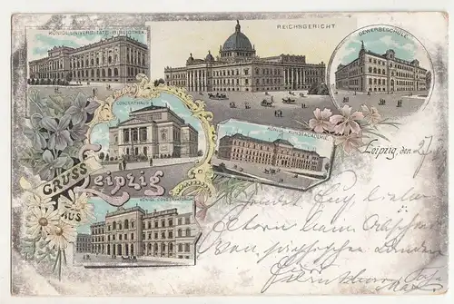 Litho Ak Leipzig Reichsgericht Concerthaus Gewerbeschule Mehrbild 1897 