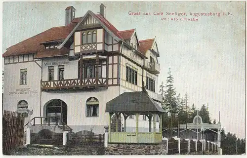 Ak Gruss aus Cafe Seeliger Augustusburg im Erzgebirge 1912 ! (A1726