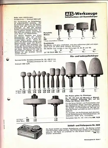 Preisliste AES Zusatzgeräte Werkzeuge Bohrer Fräsen Siemens Schuckertwerke 1935