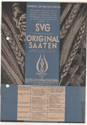 Prospekt SVG Original Saaten Saatgut Getreide Landwirt Bauer um 1930 ! (D2