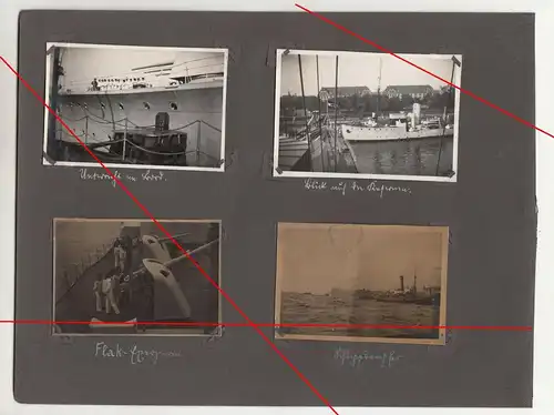 Albumseite 8 Fotos Kiel 1930 Kaserne Schiff Flak Geschütz an Bord Schleppdampfer