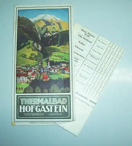 Faltblatt Wohnungsliste Thermalbad Hofgasten Österreich um 1930 