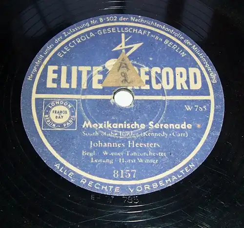 Schellackplatte Johannes Heesters Mexikanische Serenade u Miramare 