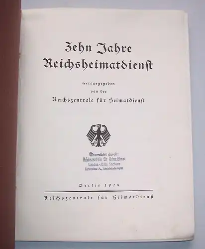 Zehn Jahre Reichsheimatdienst 1928