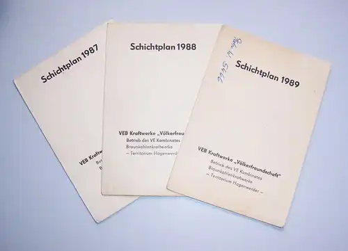 3 x Schichtplan 1987 - 1989 VEB Kraftwerke Völkerfreundschaft Hagenwerder ! (D