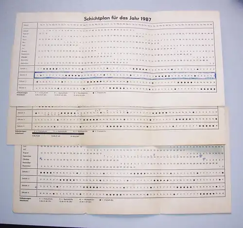 3 x Schichtplan 1987 - 1989 VEB Kraftwerke Völkerfreundschaft Hagenwerder ! (D