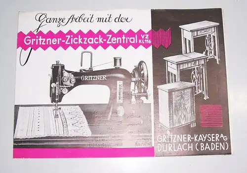 Prospekt Gritzner Zickzack Nähmaschine Gritzner - Kayser Durlach Baden 1935 (D