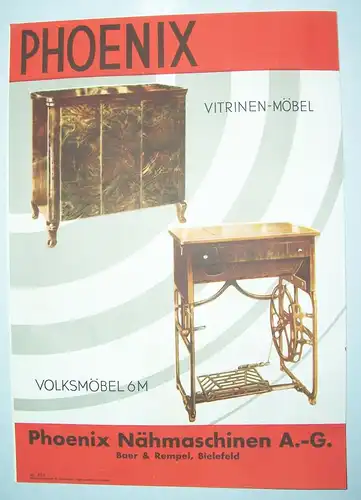 Prospekt Phoenix das Nähwunder Nähmaschinen Baer & Rempel Bielefeld um 1935 ! (D