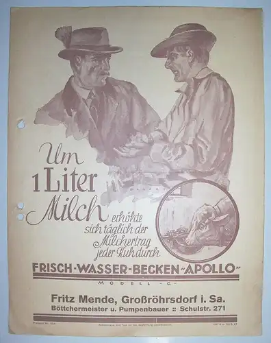 Fritz Mende Großröhrsdorf 1927 Reklame Prospekt Frischwasser Becken Apollo