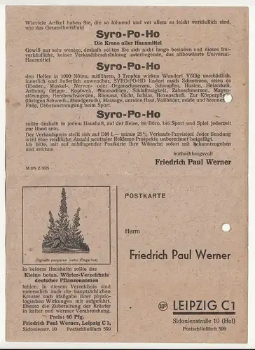 Werbe Drucksache Fa. Friedrich Paul Werner Leipzig Gesundheitsmittel 1949 Kopf !