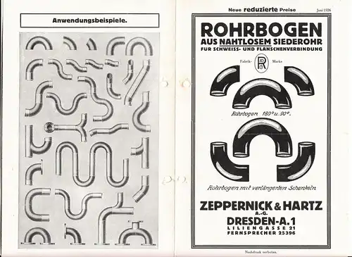 Werbeprospekt Zeppernick & Hartz Dresden Rohre Rohrbogen Installateur 1926 !(D